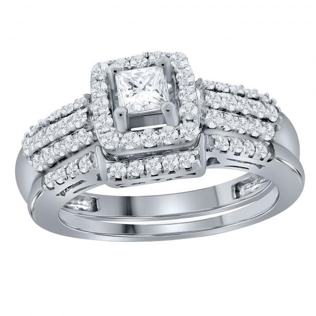 0.20 Carat (cttw) Round White Diamond Ladies Engagement Ring Band Set 10K White Gold