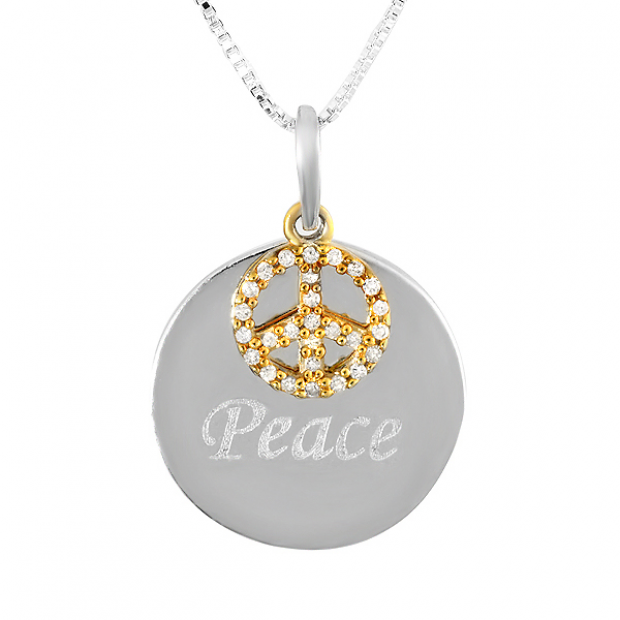 0.10 Carat (ctw) Sterling Silver Peace Charm Diamond Ladies Pendant 1/10 CT