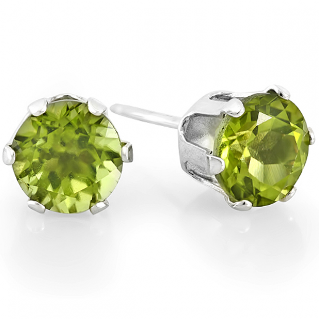 1.50 Carat (ctw) 6MM REAL GENUINE GREEN PERIDOT 925 STERLING SILVER STUDS EARRINGS