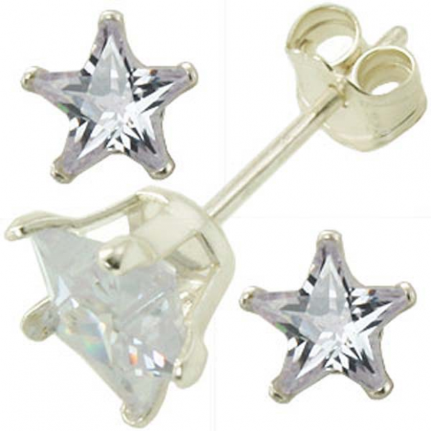 5 mm Silver CZ Star Stud Earrings Clear In Color