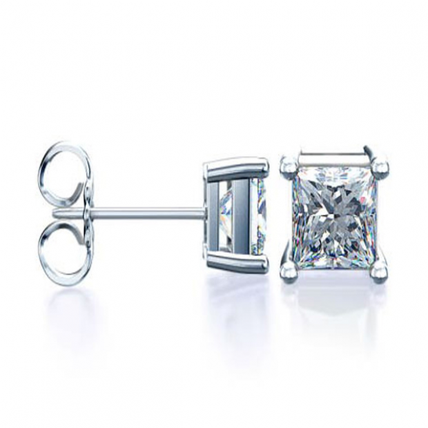 0.70 Carat (ctw) Princess Cut Diamond Solitaire Stud Earrings in 14K White Gold