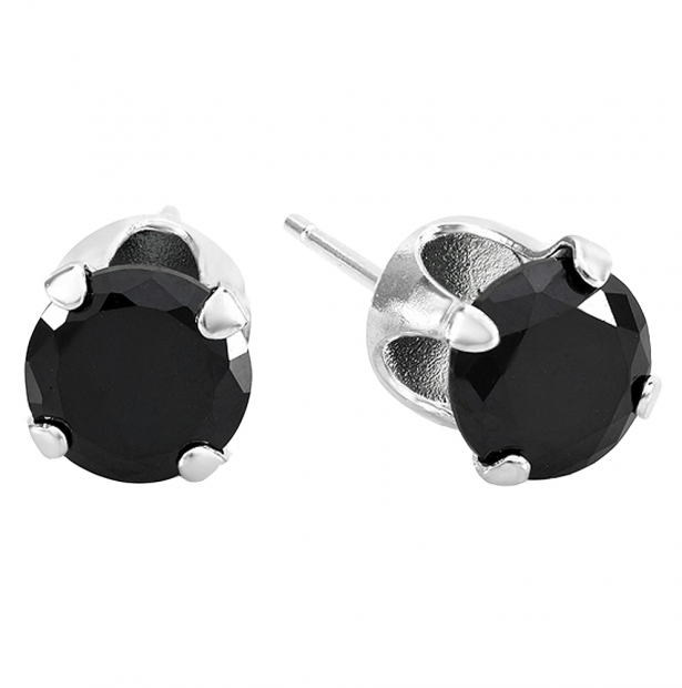 Black Round CZ Sterling Silver 6 mm Stud Earrings