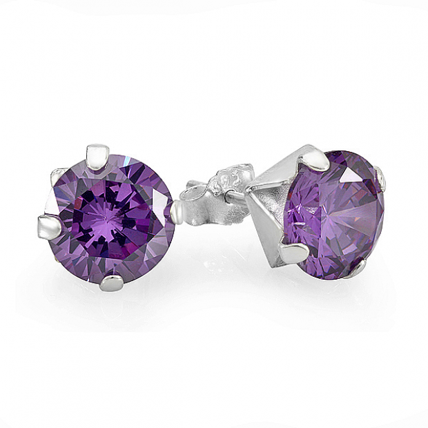 Amethyst Round Purple CZ Sterling Silver 7 mm Stud Earrings