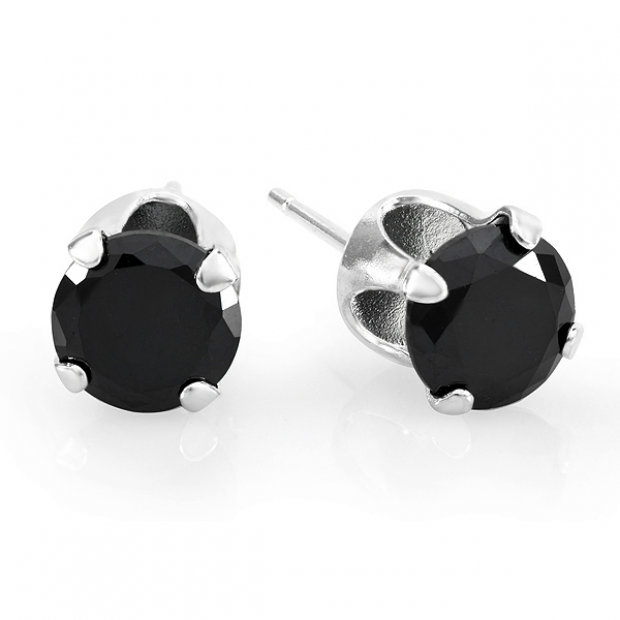 Black Round CZ Sterling Silver 7 mm Stud Earrings