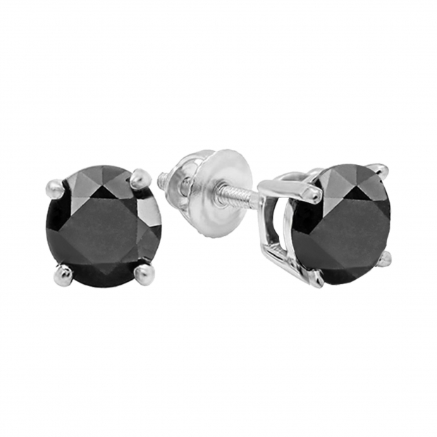0.33 Carat (ctw) 10k White Gold Ladies Round Black Diamond Stud Earrings 3 mm wide 1/3 CT