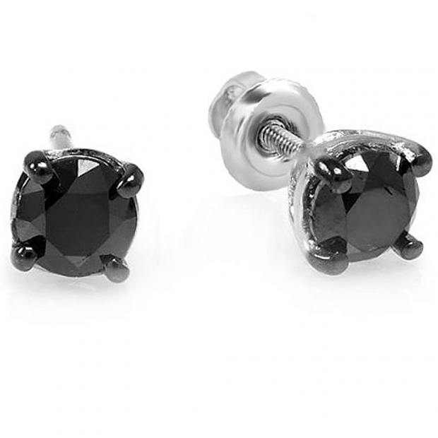 0.25 Carat (ctw) 10k White Gold Ladies Round Black Diamond Stud Earrings 3.5 mm wide 1/4 CT