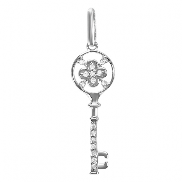 0.10 Carat (ctw) Sterling Silver Round Diamond Key Pendant 1/10 CT