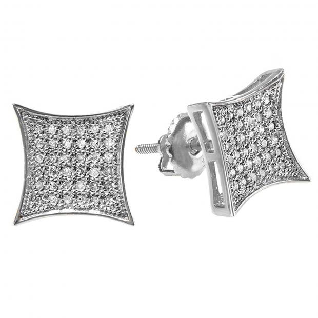 0.33 Carat (ctw) 10K White Gold White Diamond Kite Shape Mens Hip Hop Iced Stud Earrings 1/3 CT