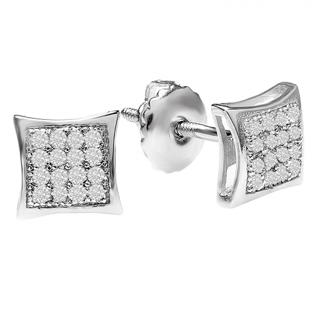 0.05 Carat (ctw) 10K White Gold Round White Diamond Kite Shape Mens Hip Hop Iced Stud Earrings