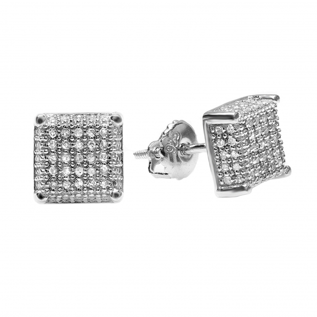 1.00 Carat (ctw) Platinum Plated Sterling Silver Diamond Dice Shape Ice Cube Mens Hip Hop Iced Stud Earrings