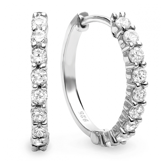 Sterling Silver Round CZ Cubic Zirconia Ladies Medium Hoop Earrings (0.50 CT 0.75 inch Diameter)