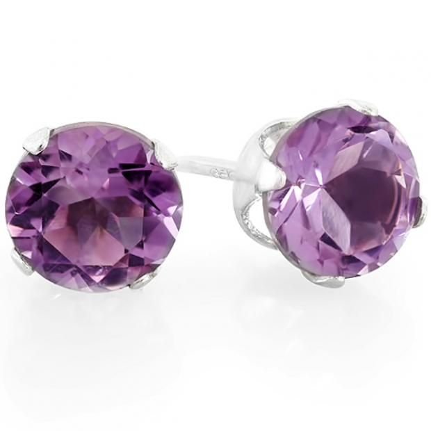 2.00 Carat (ctw)  6MM Real Genuine Purple Round Amethyst Sterling Silver Stud Earrings