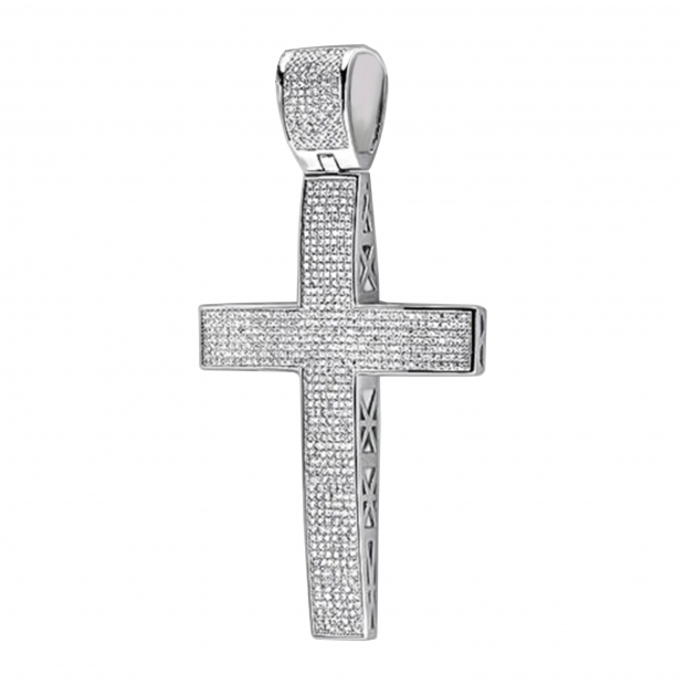 3.15 Cttw Round White Diamond Mens Cross Pendant Only (Chain Not Included) in 925 Sterling Silver