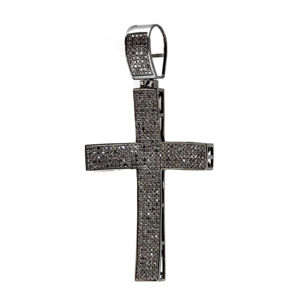 2.00 Carat (ctw) Sterling Silver Black Diamond Micro Pave Mens Hip Hop Style Religious Cross Pendant Necklace FREE CHAIN