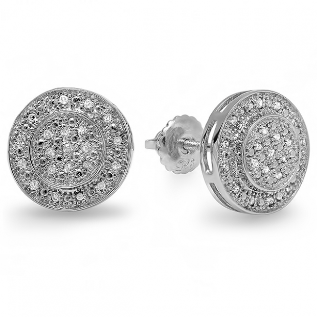 0.33 Carat (ctw) Sterling Silver Real Diamond Rhodium Plated Round Shaped Men