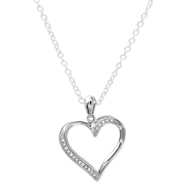 0.10 Carat (ctw) Sterling Silver White Diamond Ladies Heart Pendant 1/10 CT