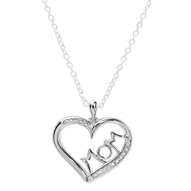 0.10 Carat (ctw) Sterling Silver White Diamond Ladies Heart Moms Gift Pendant 1/10 CT