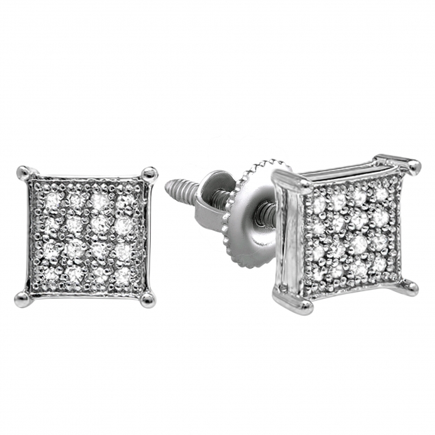 0.25 Carat (ctw) Platinum Plated Sterling Silver Real Round Diamond Dice Shaped Hip Hop Iced Cube Stud Earrings 1/4 CT