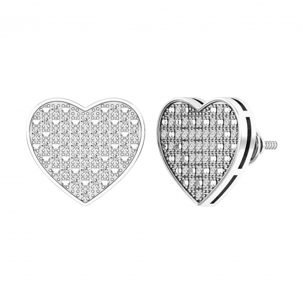 0.25 Carat (ctw) Platinum Plated Sterling Silver Round Diamond Heart Shape Hip Hop Iced Stud Earrings