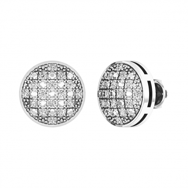 0.20 Carat (ctw) Sterling Silver Round Diamond Concave Circle Shape Mens Ladies Unisex Hip Hop Iced Stud Earrings