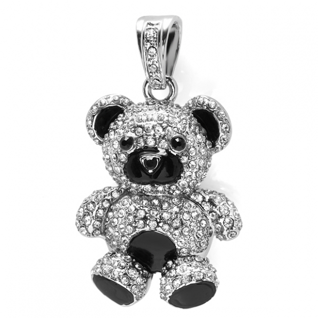 Black Plated CZ Cubic Zirconia Blackout Hip Hop Iced Micro Pave Teddy Pendant (2.5 inch x 1.5 inch)