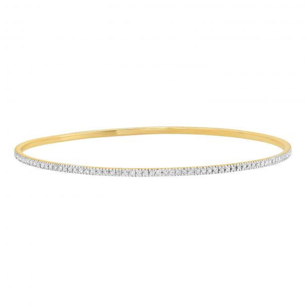 1.60 Carat (ctw) Round White Diamond Ladies Bangle Bracelet 14K Yellow Gold