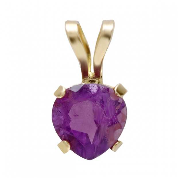 10K Yellow Gold 5mm Real Genuine Amethyst Solitaire Pear Shape Pendant