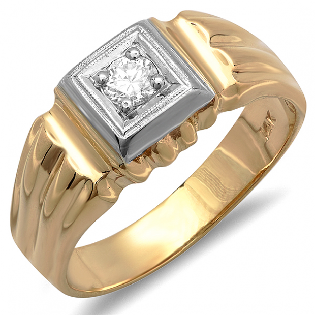 0.20 Carat (ctw) 14k Two Tone Gold Brilliant Round Diamond Mens Ring