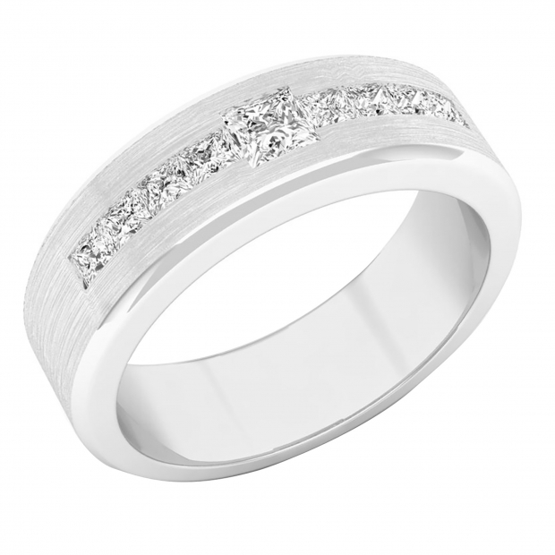 0.85 Carat (ctw) 14k White Gold Princess Diamond Mens Wedding Anniversary Band Ring