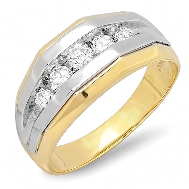 1.25 Carat (ctw) 14k Two Tone Gold Brilliant Round Diamond Channel Set Men