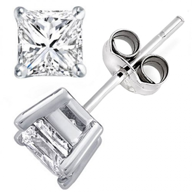 0.65 Carat (ctw) 14K Princess Gold Princess Cut White Diamond Ladies Stud Earrings