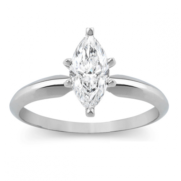 IGI Certified 0.89 Carat (ctw) 14K White Gold Brilliant Marquise Diamond Ladies Bridal Engagement Solitaire Ring