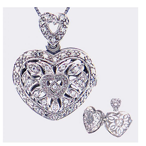 0.20 Carat (ctw) Sterling Silver Heart Diamond Locket Ladies Pendant