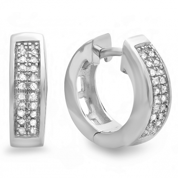 0.10 Carat (ctw) Sterling Silver Round Diamond Mens Ladies Unisex Huggie Hoop Earrings