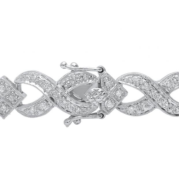 1.00 Carat (Ctw) 14K White Gold Round White Diamond Tennis Link Bracelet 1 CT