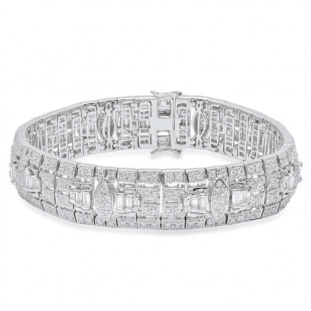 5.83 Carat (Ctw) 14K White Gold Round White Diamond Mens Link Bracelet