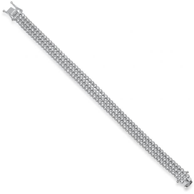 3.50 Carat (Ctw) 14K White Gold Round White Diamond Ladies Three Row Tennis Bracelet 3 1/2 CT