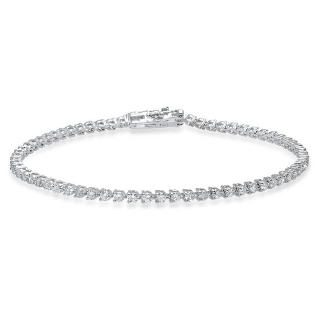 2.00 Carat (Ctw) 14K White Gold Round White Diamond Ladies Tennis Bracelet 2 CT