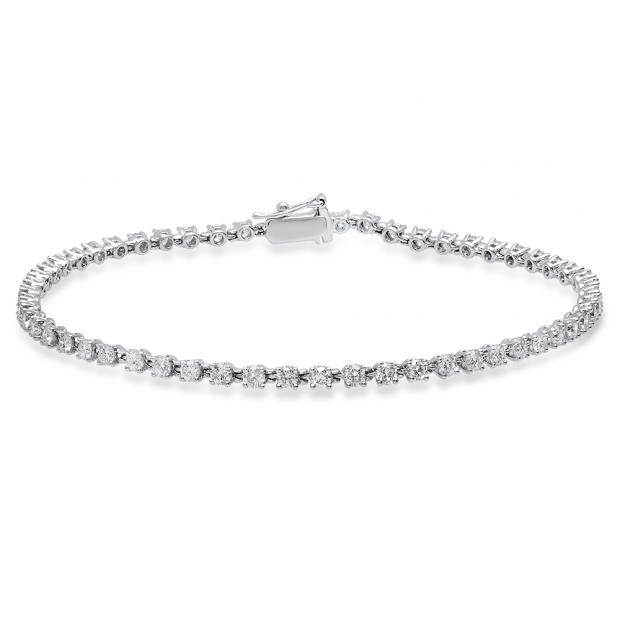 2.00 Carat (Ctw) 14K White Gold Round White Diamond Ladies Tennis Bracelet 2 CT