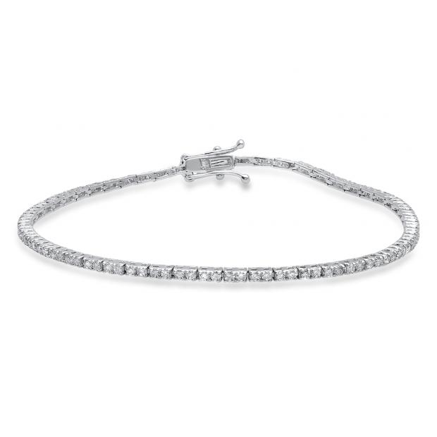 1.51 Carat (Ctw) 14K White Gold Round White Diamond Ladies Tennis Bracelet 1 1/2 CT
