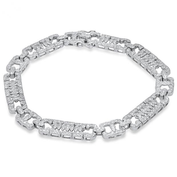 2.55 Carat (ctw) 18K White Gold Round White Diamond Mens Link Bracelet 2 1/2 CT