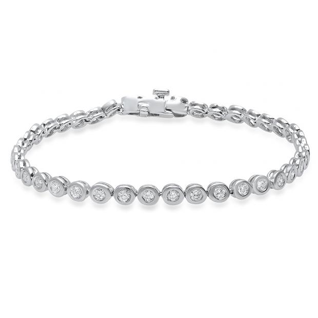 1.65 Carat (Ctw) 14K White Gold Round White Diamond Ladies Tennis Bracelet