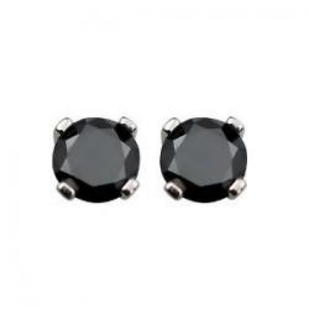 1.50 Carat (ctw) 14K White Gold Round Cut Black Diamond Ladies Stud Earrings