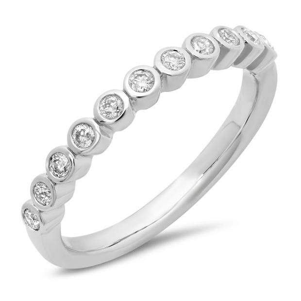 0.24 Carat (ctw) 14K White Gold Round Cut Diamond Ladies Stackable Anniversary Wedding Band 1/4 CT