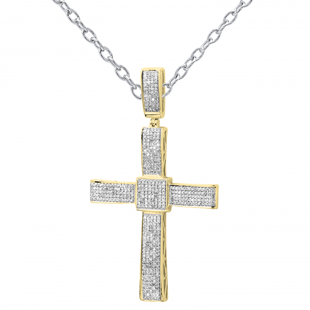 1.00 Carat (ctw) Round White Diamond Filled Dangling Bale Square Centre Religious Cross Hip Hop Men