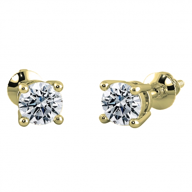 0.25 Carat (ctw) 10K Yellow Gold Round Lab Grown White Diamond Ladies Stud Earrings 1/4 CT