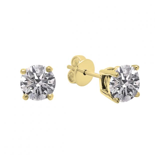 0.25 Carat (ctw) 14K Yellow Gold Round Lab Grown White Diamond Ladies Stud Earrings 1/4 CT