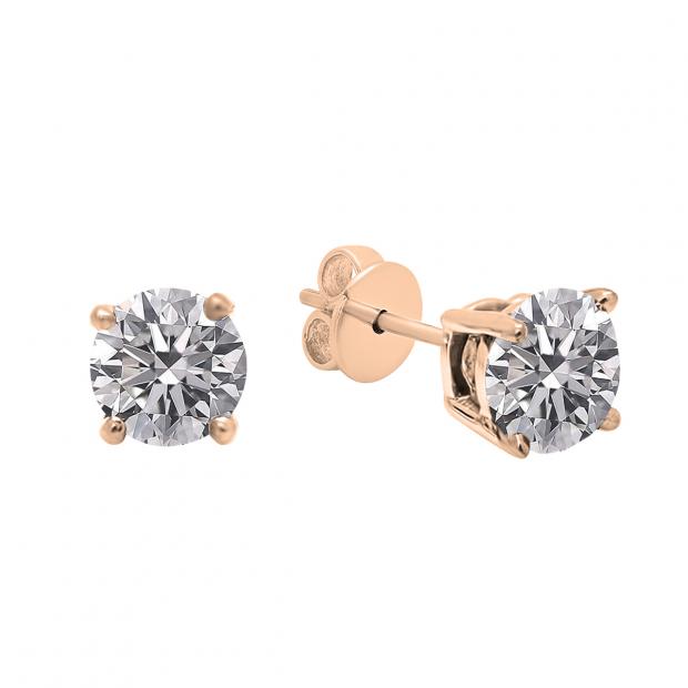 0.25 Carat (ctw) 18K Rose Gold Round Lab Grown White Diamond Ladies Stud Earrings 1/4 CT