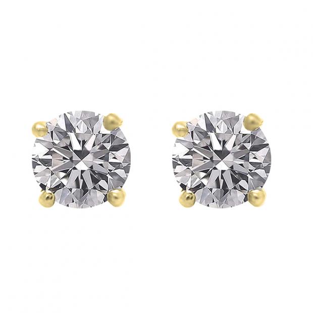 0.75 Carat (ctw) 10K Yellow Gold Round Lab Grown White Diamond Ladies Stud Earrings 3/4 CT
