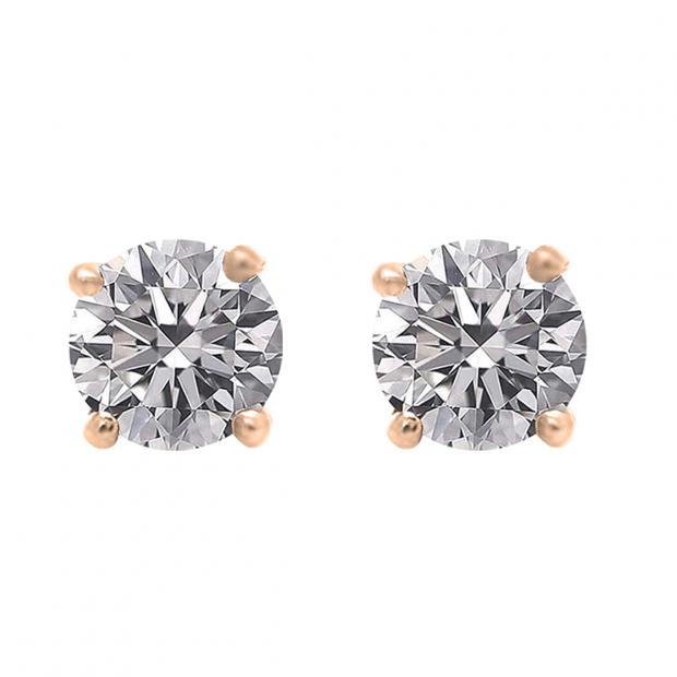 0.75 Carat (ctw) 18K Rose Gold Round Lab Grown White Diamond Ladies Stud Earrings 3/4 CT